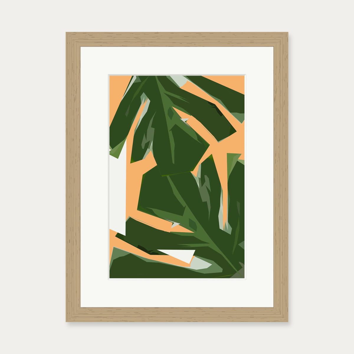 Abstract Leaves Illustrated Art Print — 30 x 40 cm — Oak Frame