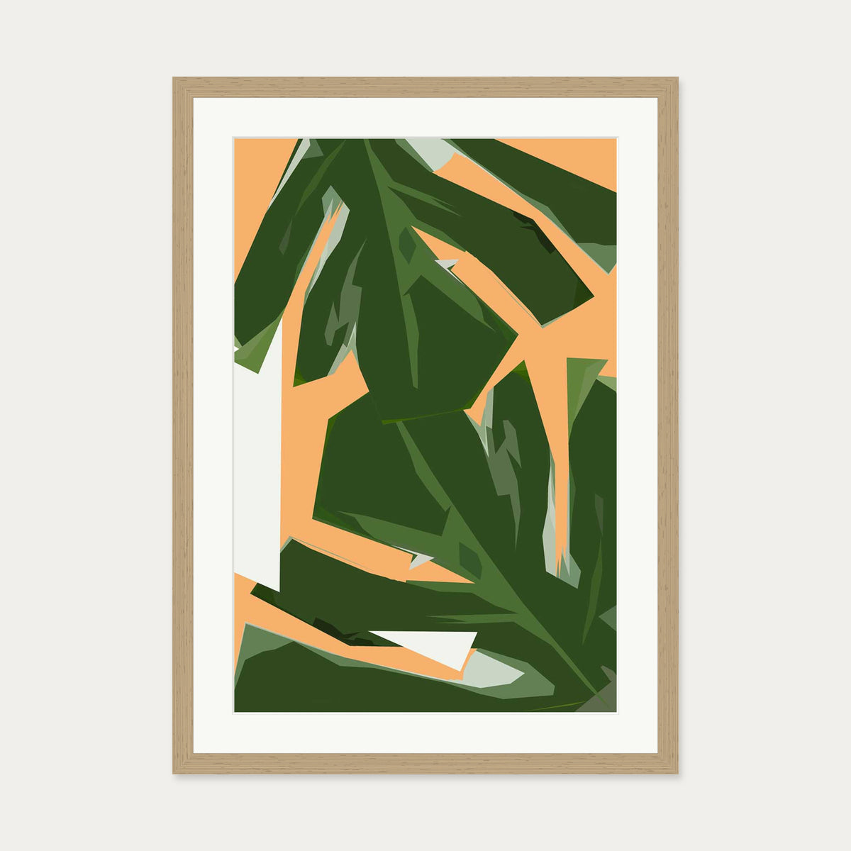 Abstract Leaves Illustrated Art Print — 50 x 70 cm — Oak Frame