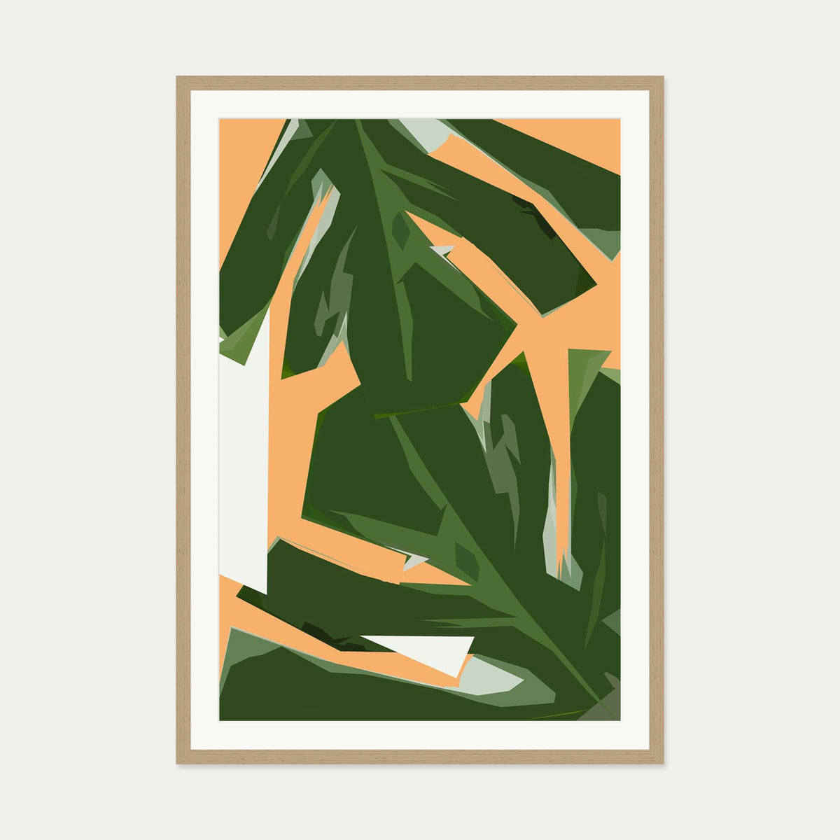 Abstract Leaves Illustrated Art Print — 70 x 100 cm — Oak Frame