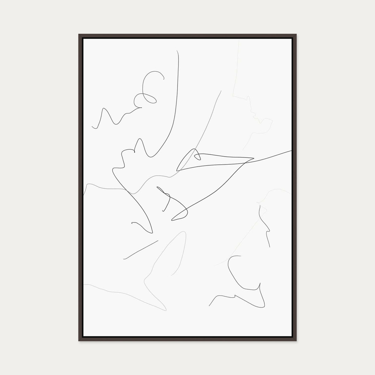 Abstract Line Art Canvas Art — 70 x 100 cm — Brown Frame