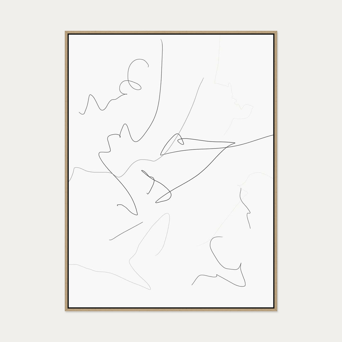 Abstract Line Art Canvas Art — 90 x 120 cm — Oak Frame