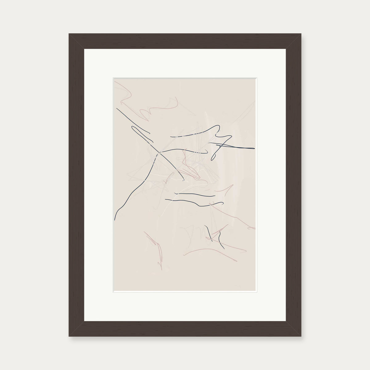 Abstract Line Drawing Art Print — 30 x 40 cm — Brown Frame