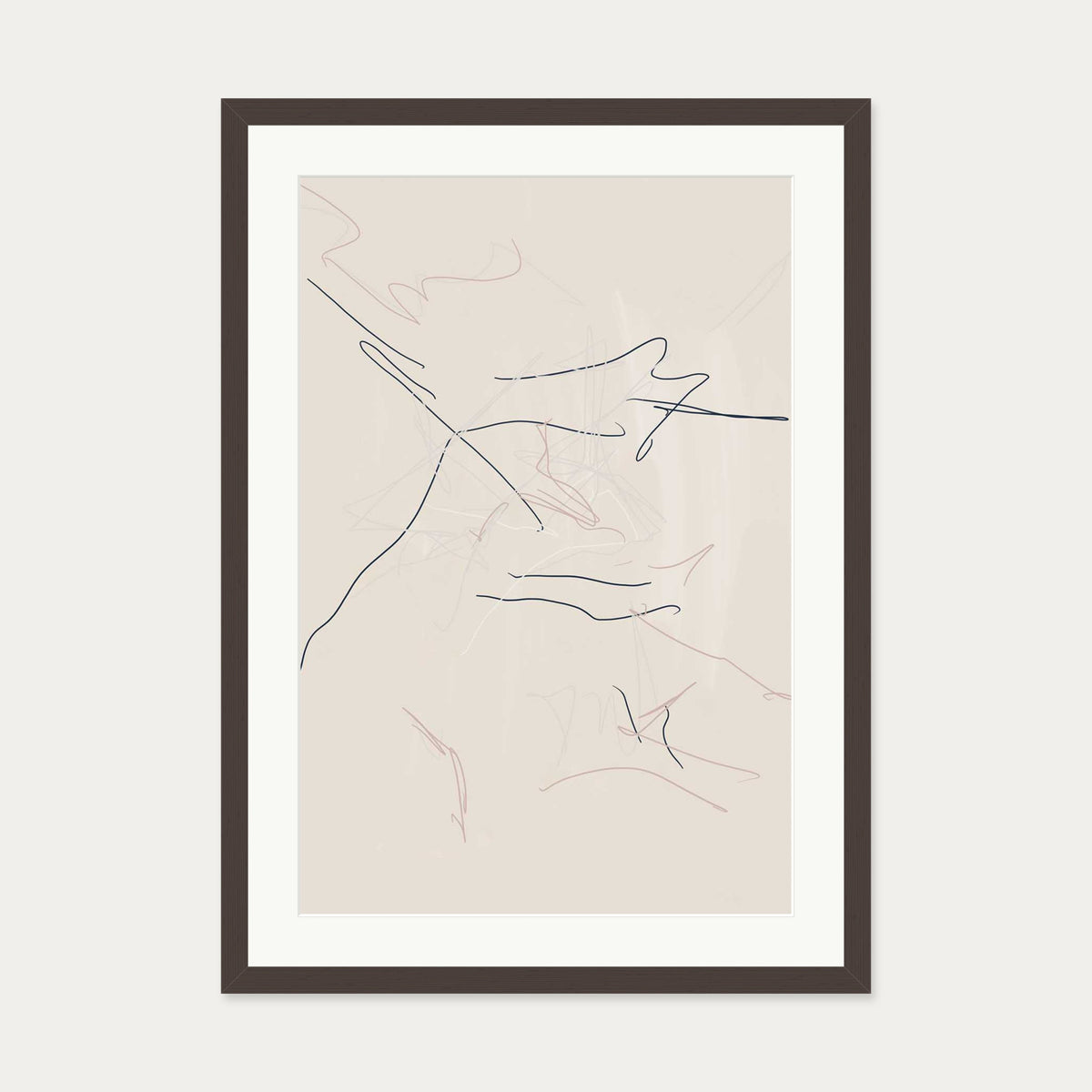 Abstract Line Drawing Art Print — 50 x 70 cm — Brown Frame