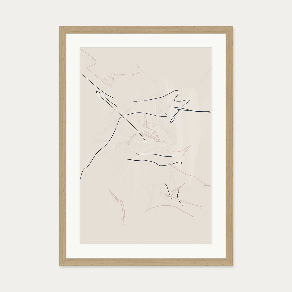 Abstract Line Drawing Art Print — 50 x 70 cm — Oak Frame
