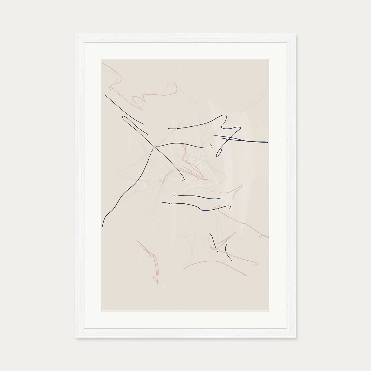 Abstract Line Drawing Art Print — 50 x 70 cm — White Frame