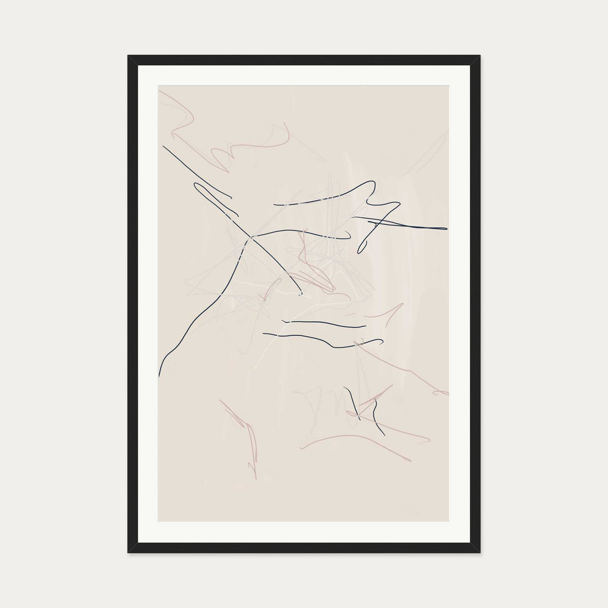 Abstract Line Drawing Art Print — 70 x 100 cm — Black Frame