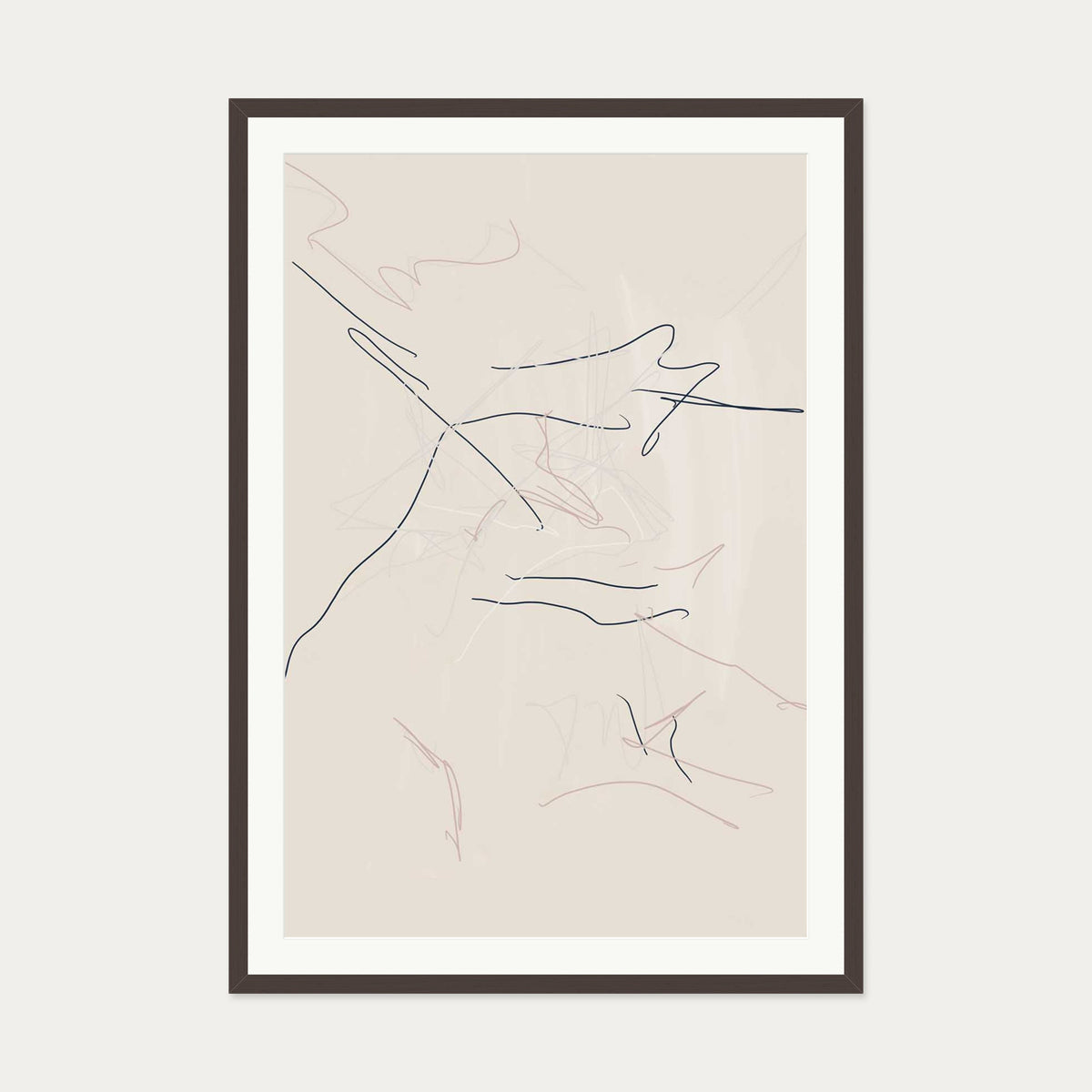 Abstract Line Drawing Art Print — 70 x 100 cm — Brown Frame