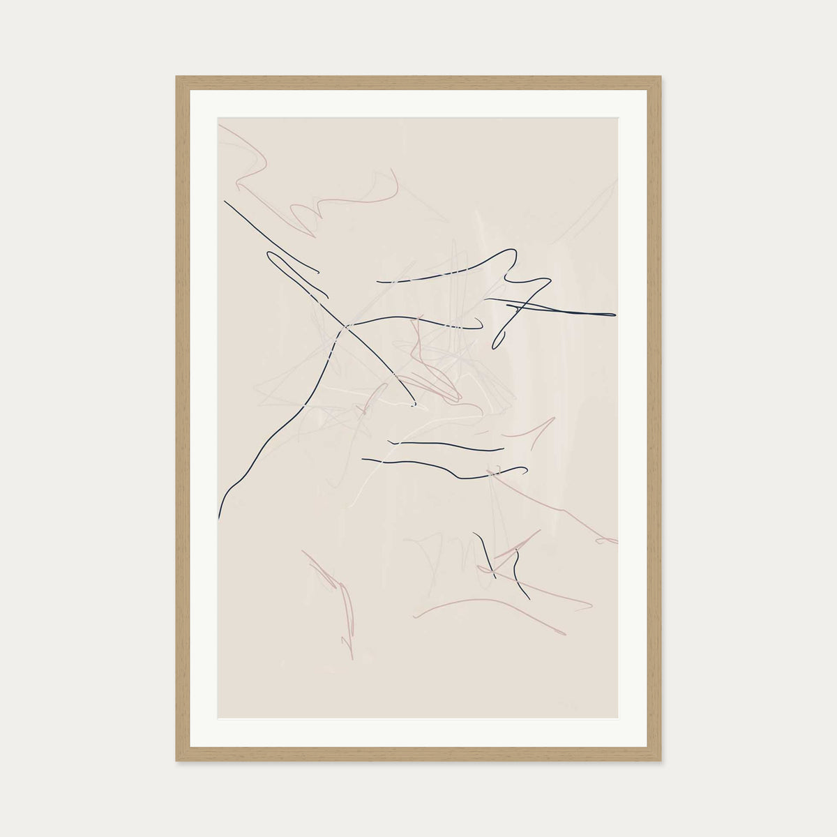 Abstract Line Drawing Art Print — 70 x 100 cm — Oak Frame