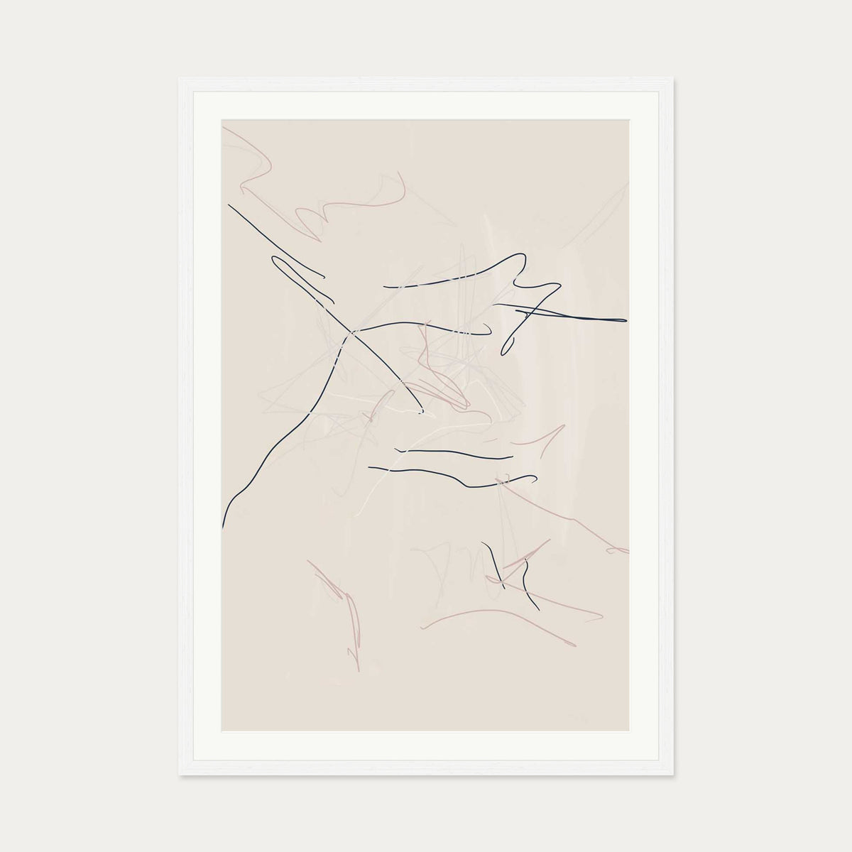 Abstract Line Drawing Art Print — 70 x 100 cm — White Frame