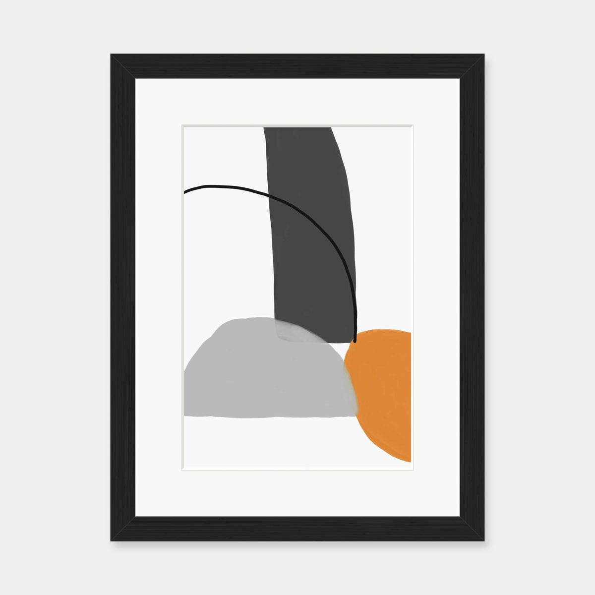Abstract Line Orange Grey Art Print — 30 x 40 cm — Black Frame