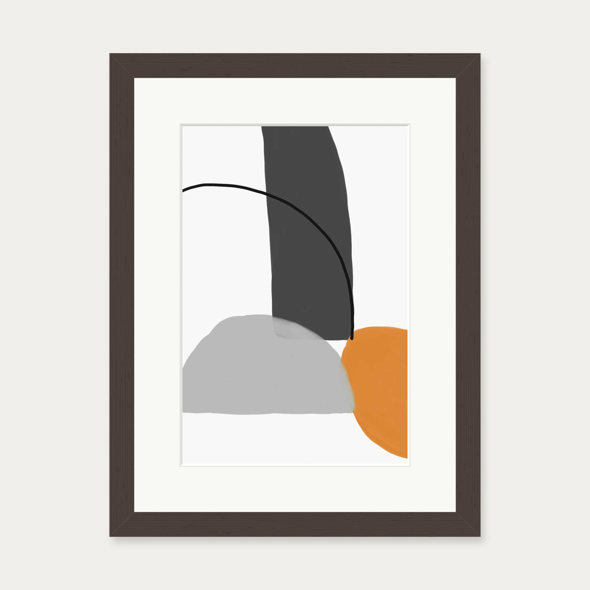 Abstract Line Orange Grey Art Print — 30 x 40 cm — Brown Frame