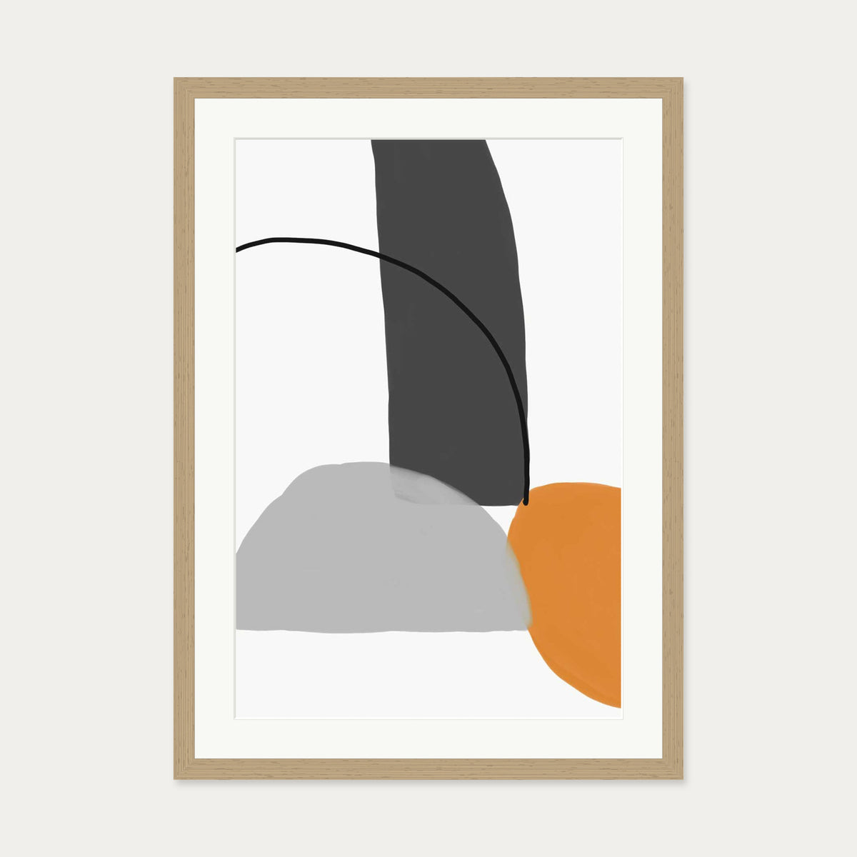 Abstract Line Orange Grey Art Print — 50 x 70 cm — Oak Frame