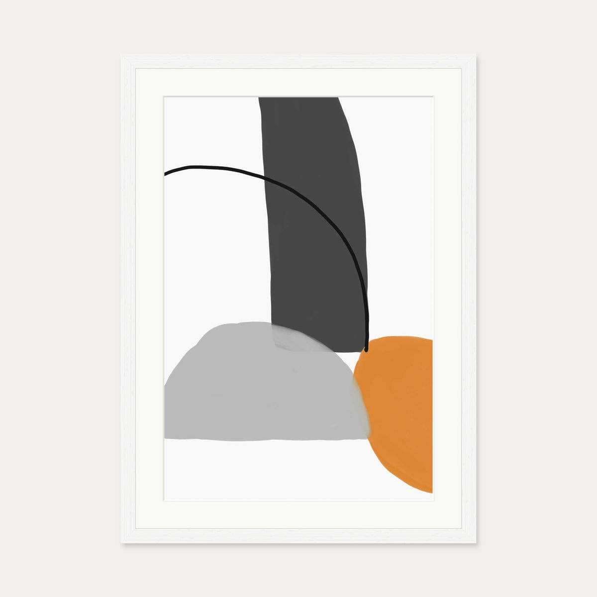 Abstract Line Orange Grey Art Print — 50 x 70 cm — White Frame