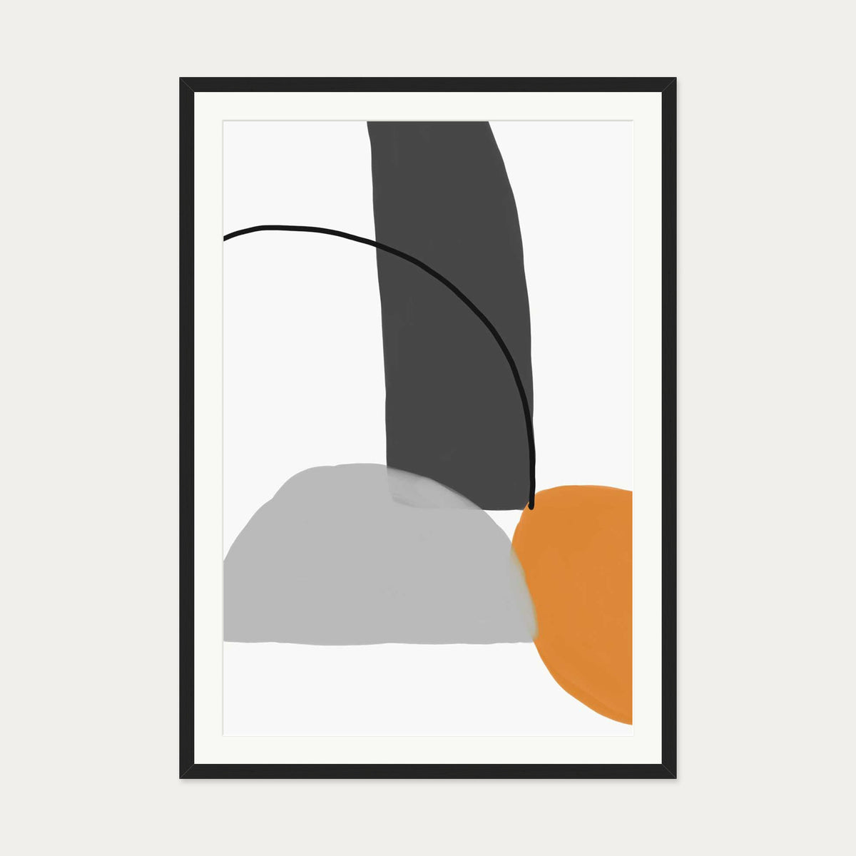 Abstract Line Orange Grey Art Print — 70 x 100 cm — Black Frame