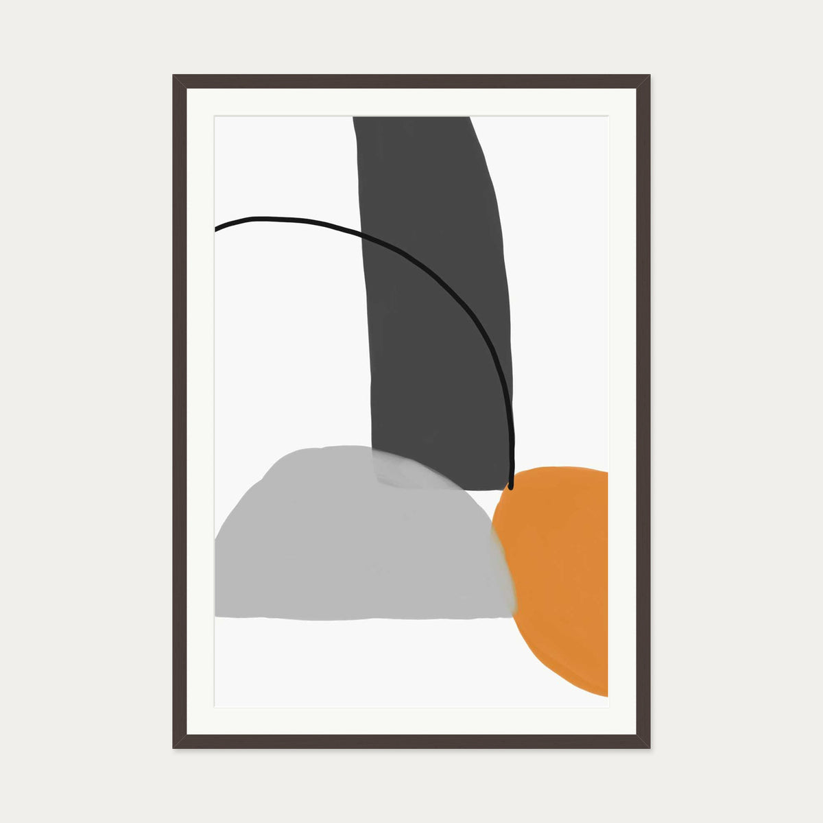Abstract Line Orange Grey Art Print — 70 x 100 cm — Brown Frame
