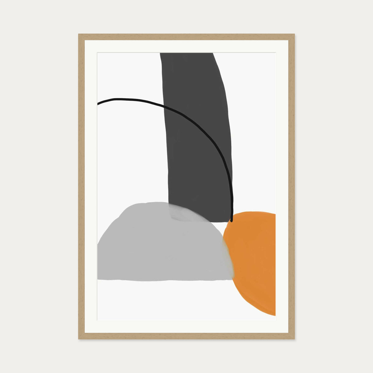 Abstract Line Orange Grey Art Print — 70 x 100 cm — Oak Frame