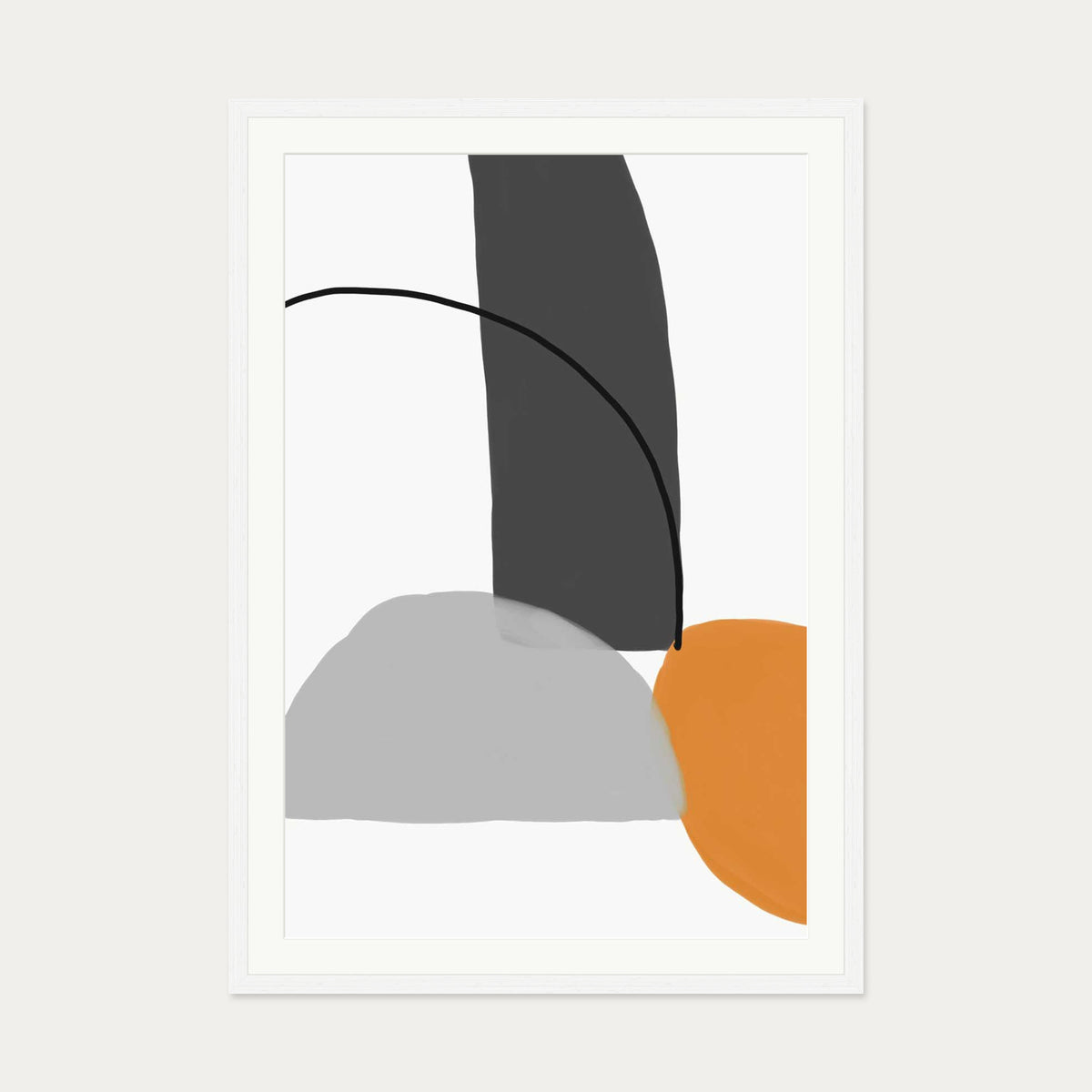 Abstract Line Orange Grey Art Print — 70 x 100 cm — White Frame