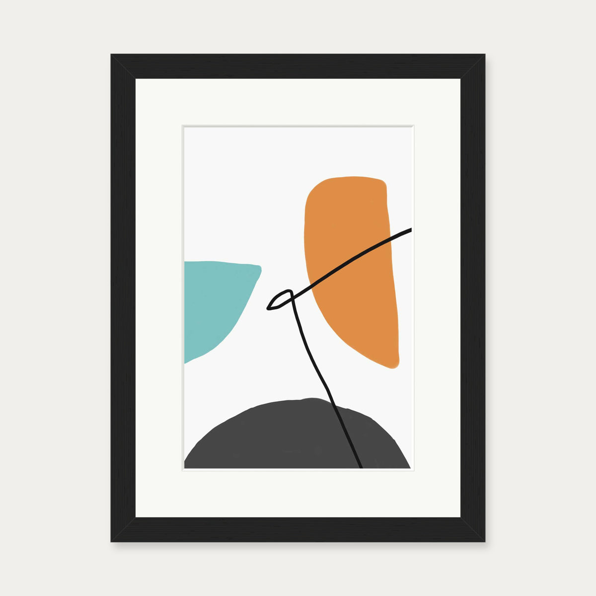 Abstract Line Orange Teal Grey Art Print — 30 x 40 cm — Black Frame