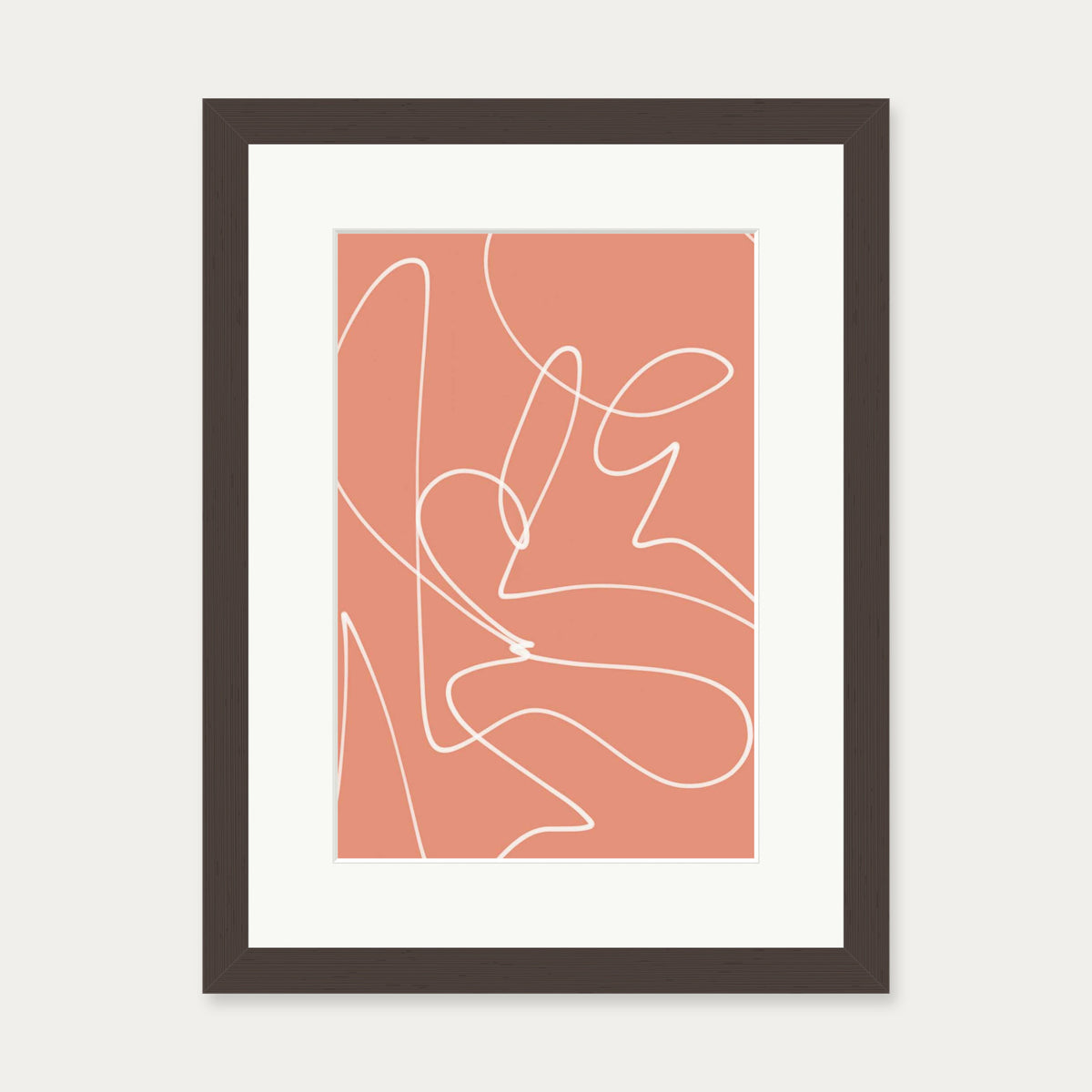 Abstract Line Scribble Art Print — 30 x 40 cm — Brown Frame