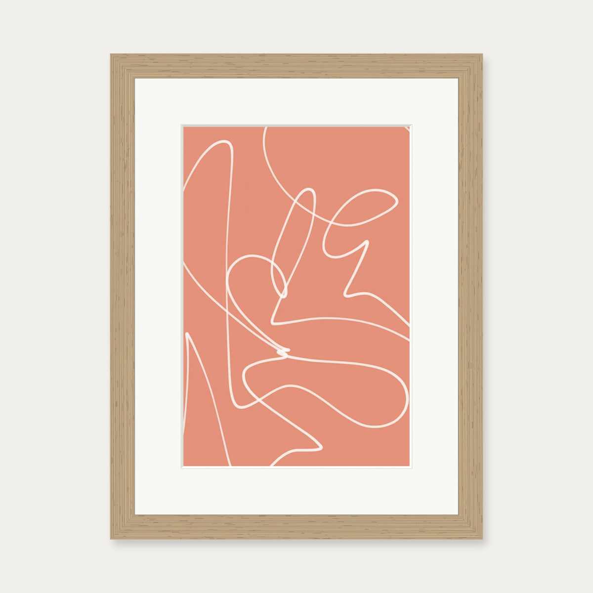 Abstract Line Scribble Art Print — 30 x 40 cm — Oak Frame
