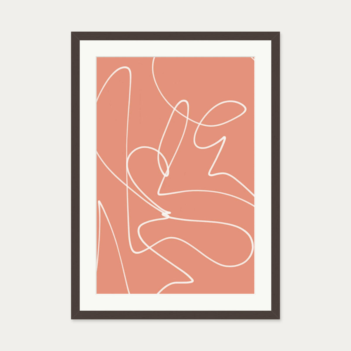 Abstract Line Scribble Art Print — 50 x 70 cm — Brown Frame