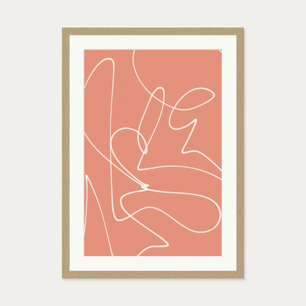 Abstract Line Scribble Art Print — 50 x 70 cm — Oak Frame