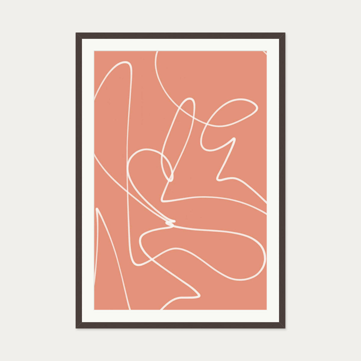 Abstract Line Scribble Art Print — 70 x 100 cm — Brown Frame