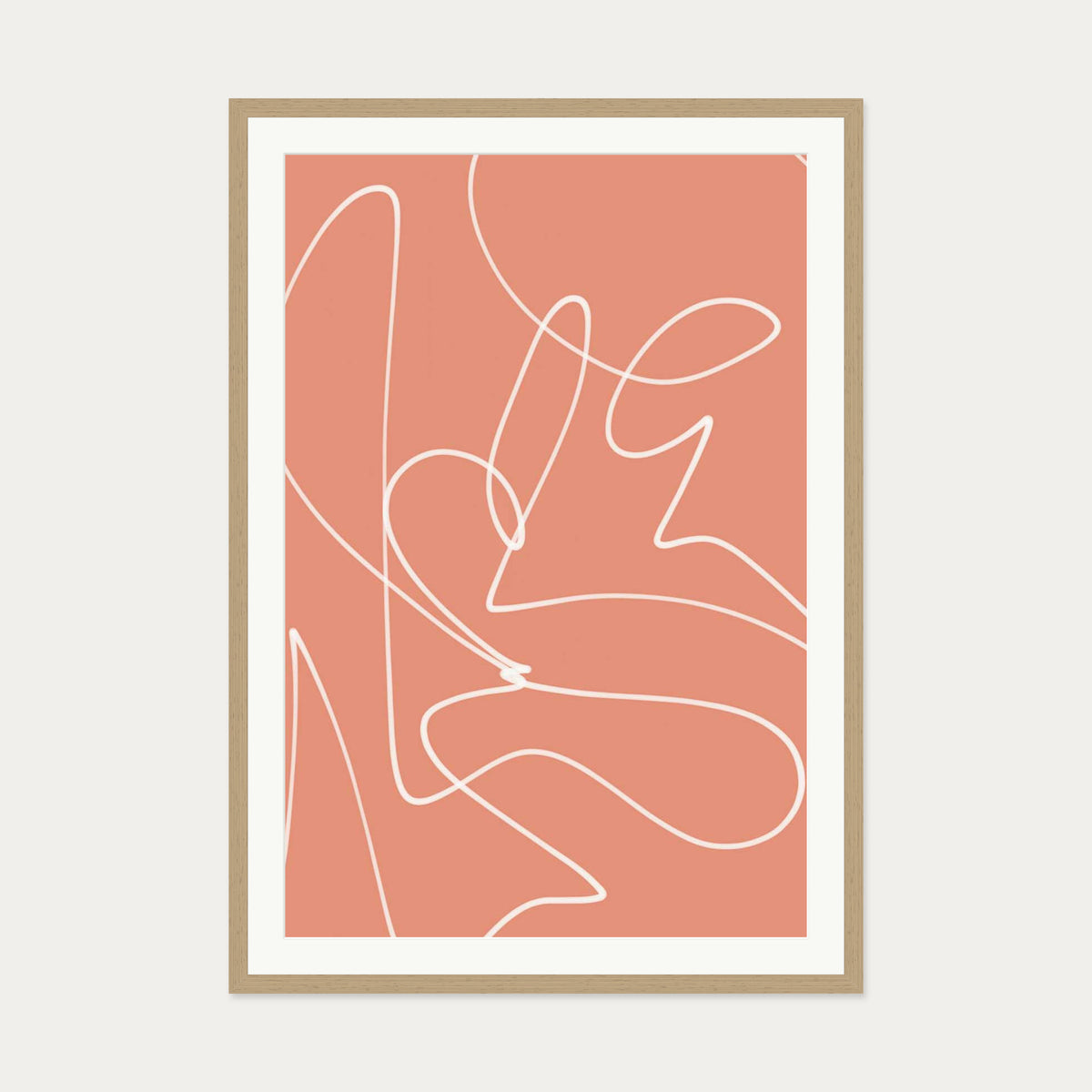 Abstract Line Scribble Art Print — 70 x 100 cm — Oak Frame