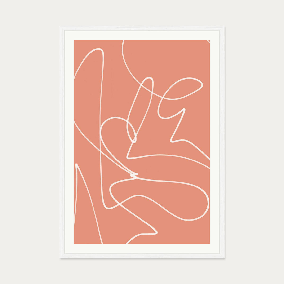 Abstract Line Scribble Art Print — 70 x 100 cm — White Frame