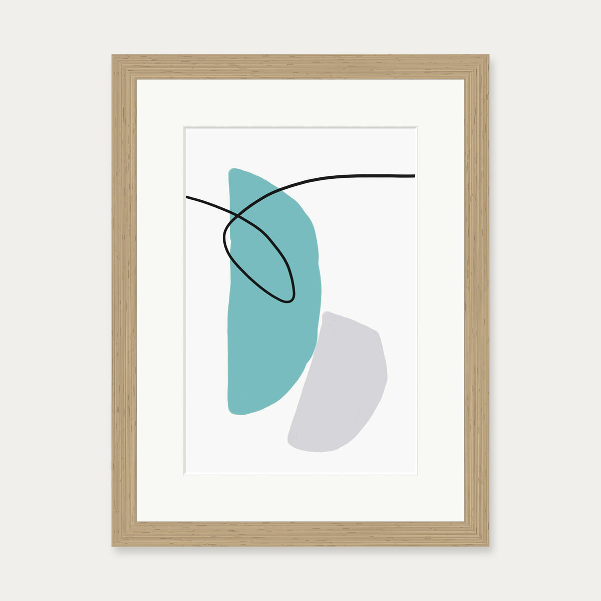 Abstract Line Teal Grey Art Print — 30 x 40 cm — Oak Frame