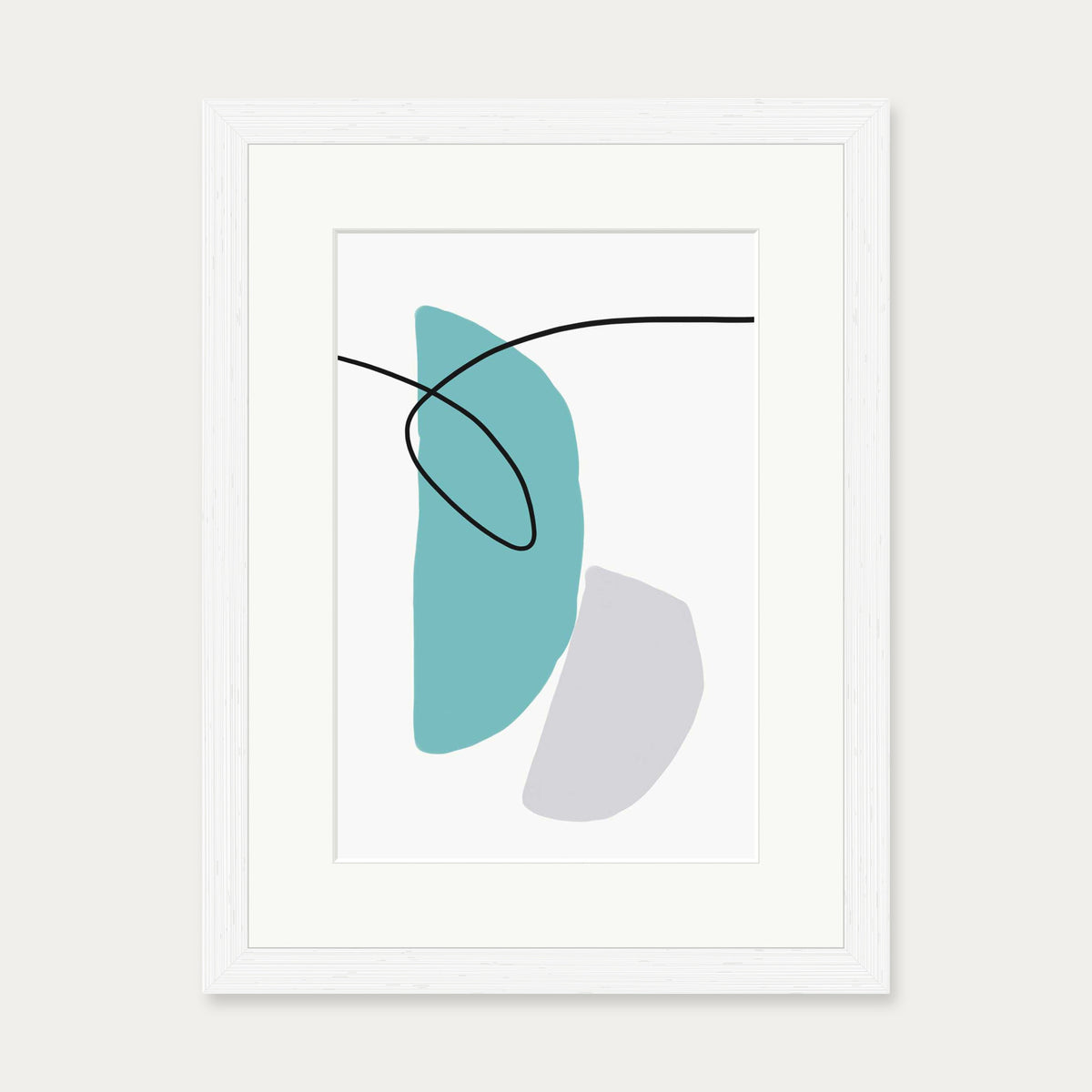 Abstract Line Teal Grey Art Print — 30 x 40 cm — White Frame