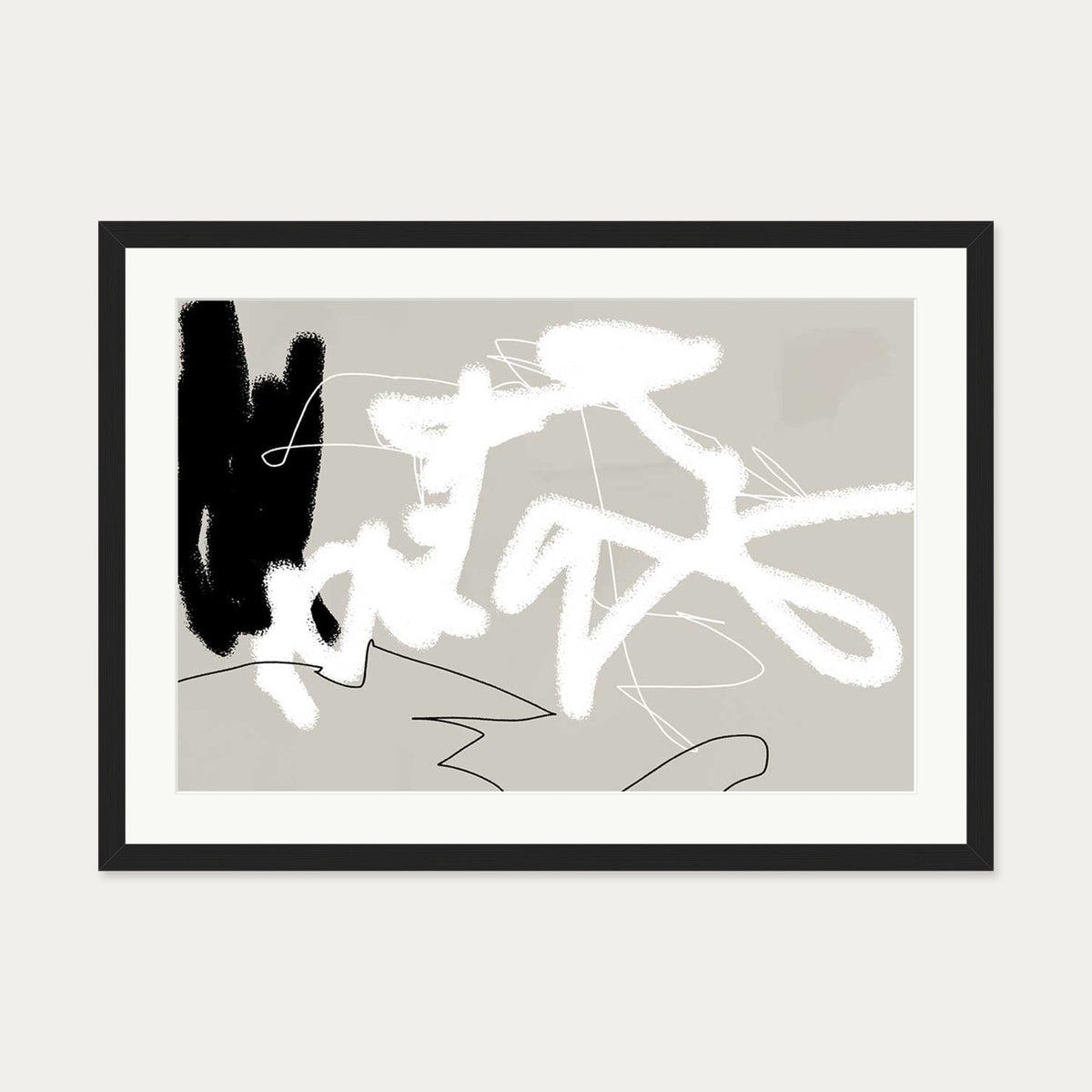 Abstract Lines on Beige Art Print — 50 x 70 cm — Black Frame