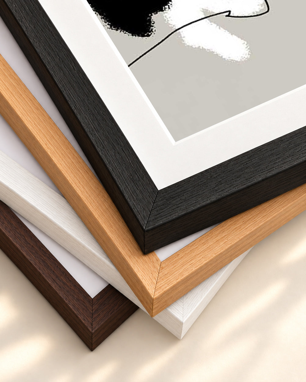 Abstract Lines on Beige Art Print — framed print corner with 5 cm mount and bevel