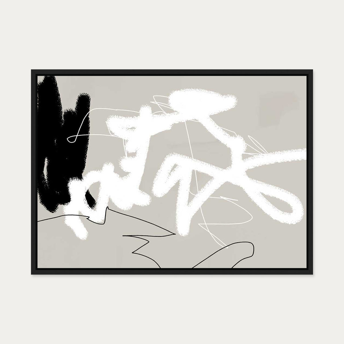 Abstract Lines On Beige Canvas Art — 50 x 70 cm — Black Frame