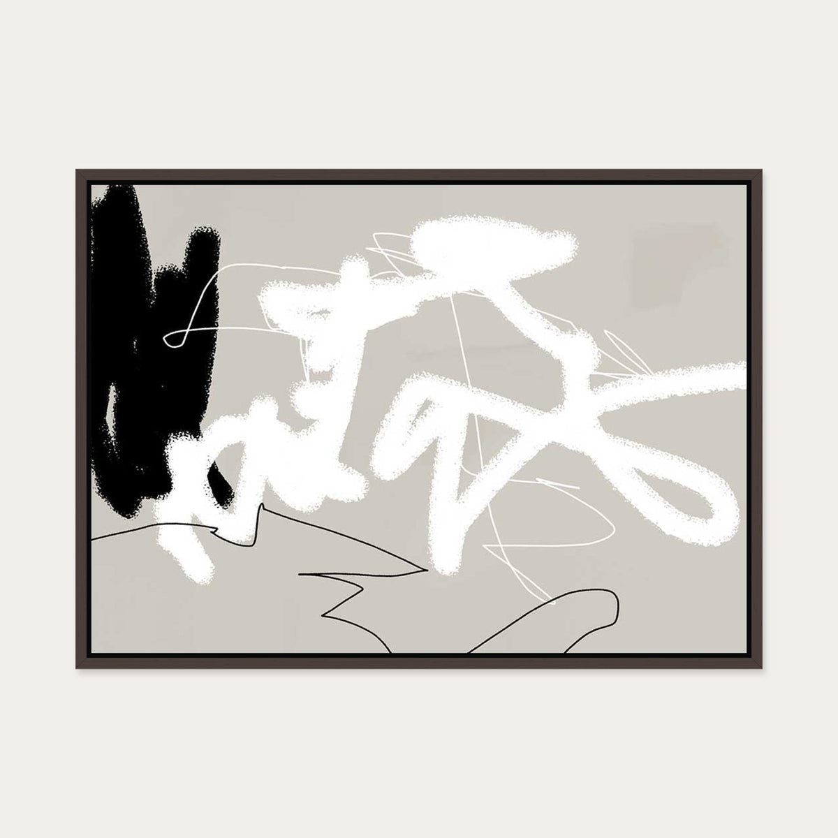 Abstract Lines On Beige Canvas Art — 50 x 70 cm — Brown Frame