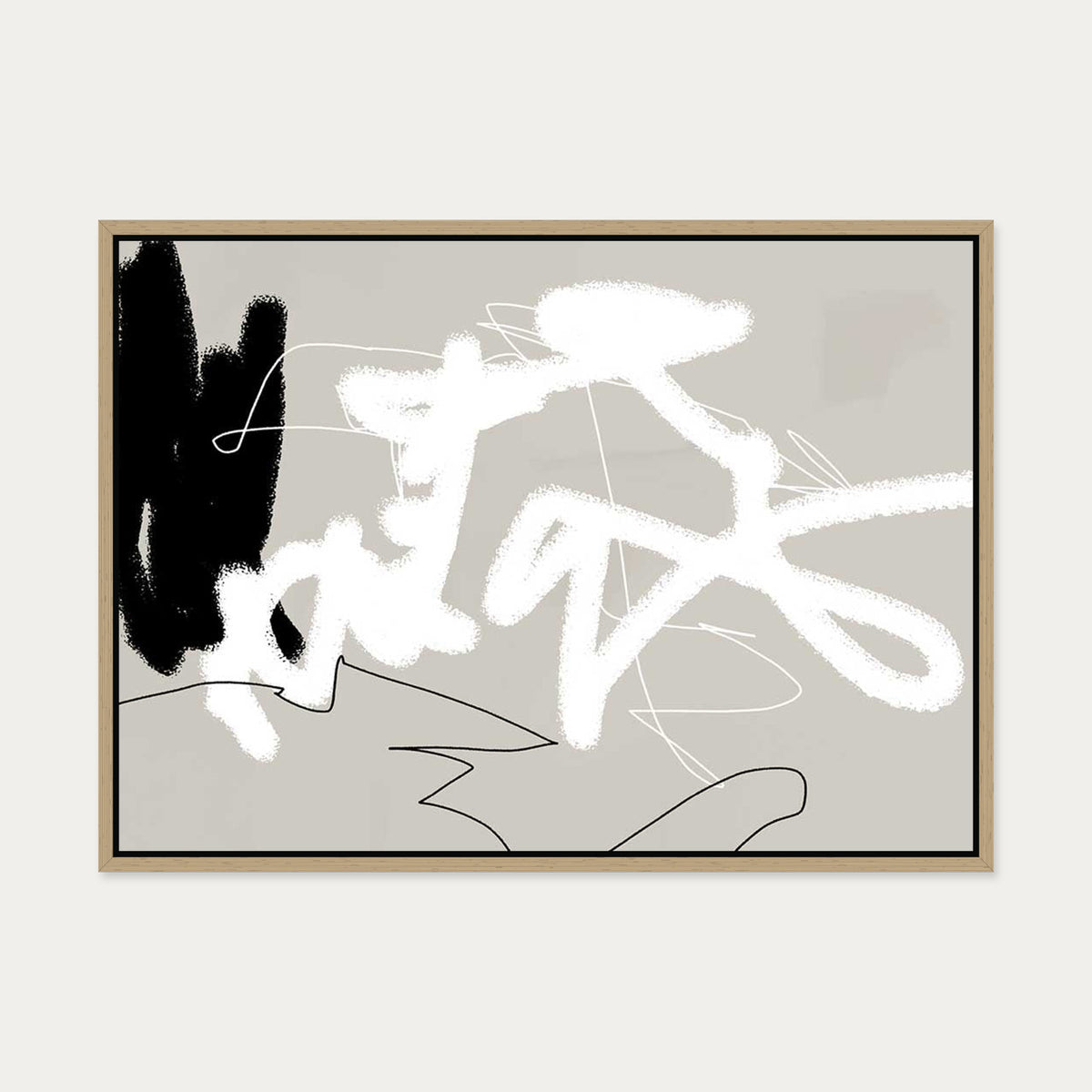 Abstract Lines On Beige Canvas Art — 50 x 70 cm — Oak Frame
