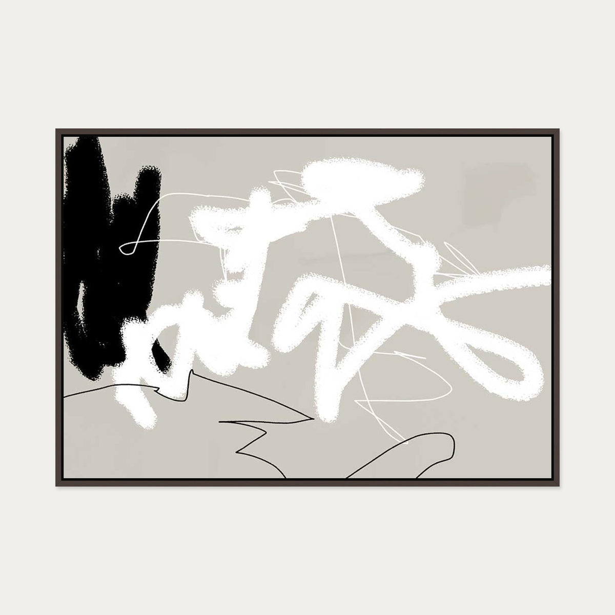 Abstract Lines On Beige Canvas Art — 70 x 100 cm — Brown Frame