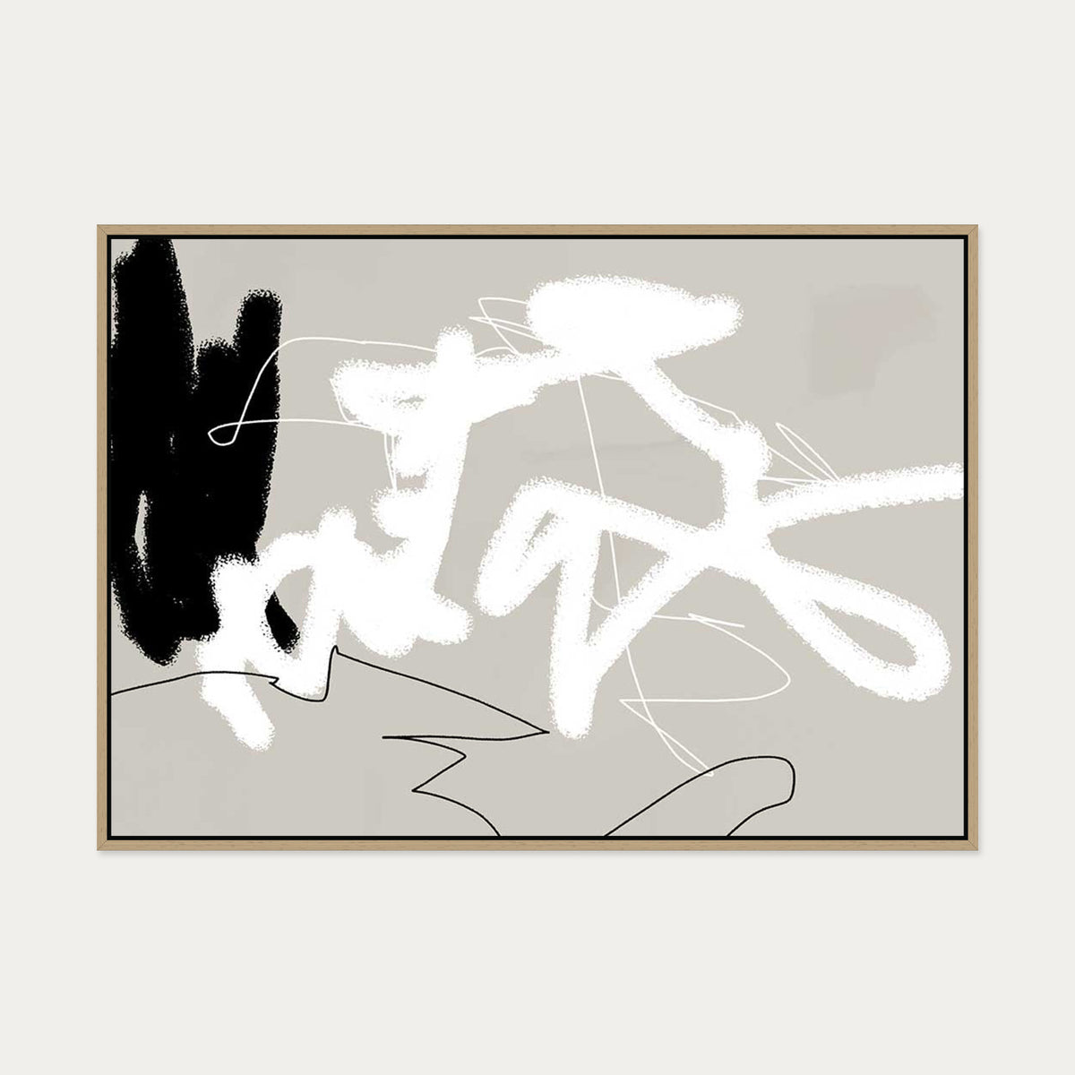 Abstract Lines On Beige Canvas Art — 70 x 100 cm — Oak Frame