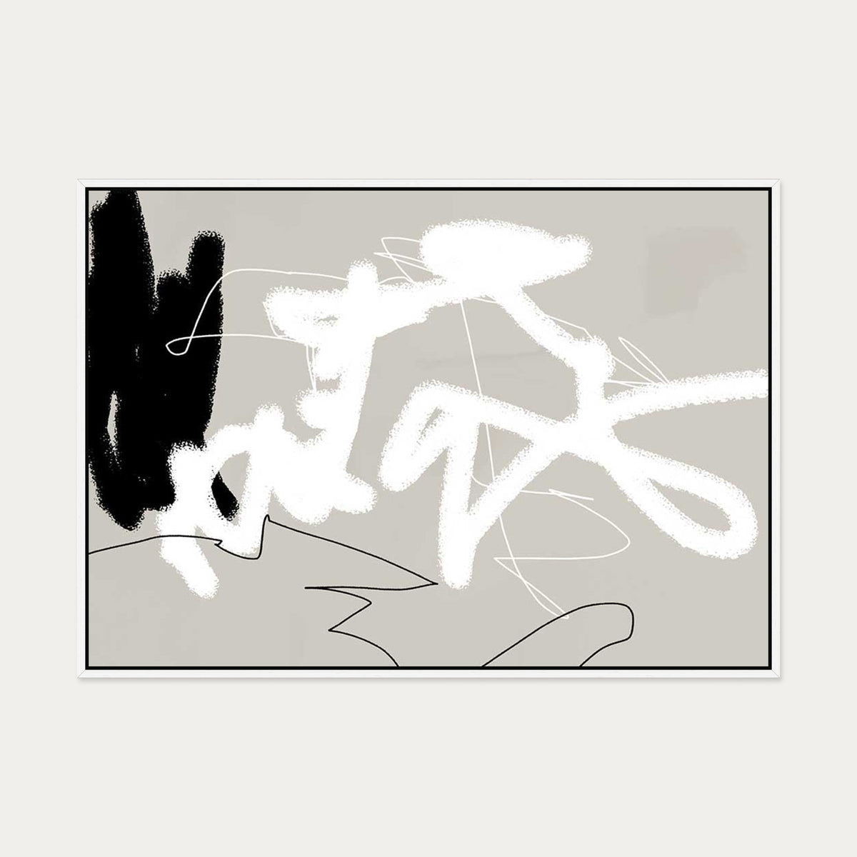 Abstract Lines On Beige Canvas Art — 70 x 100 cm — White Frame