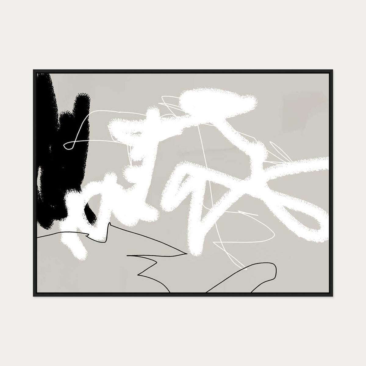 Abstract Lines On Beige Canvas Art — 90 x 120 cm — Black Frame