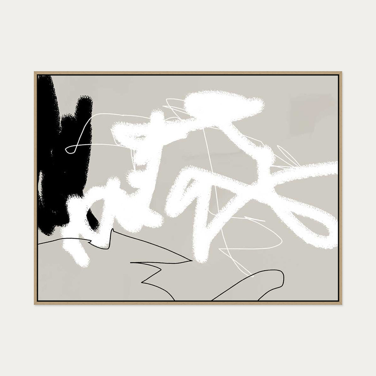 Abstract Lines On Beige Canvas Art — 90 x 120 cm — Oak Frame