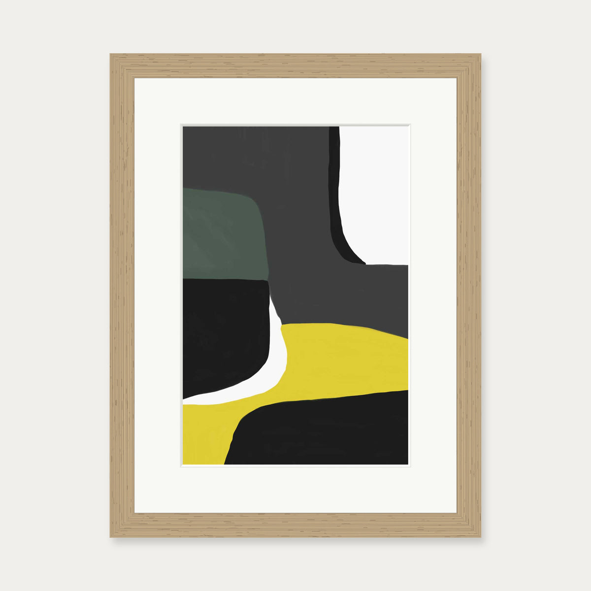 Abstract Linocut Art Print — 30 x 40 cm — Oak Frame
