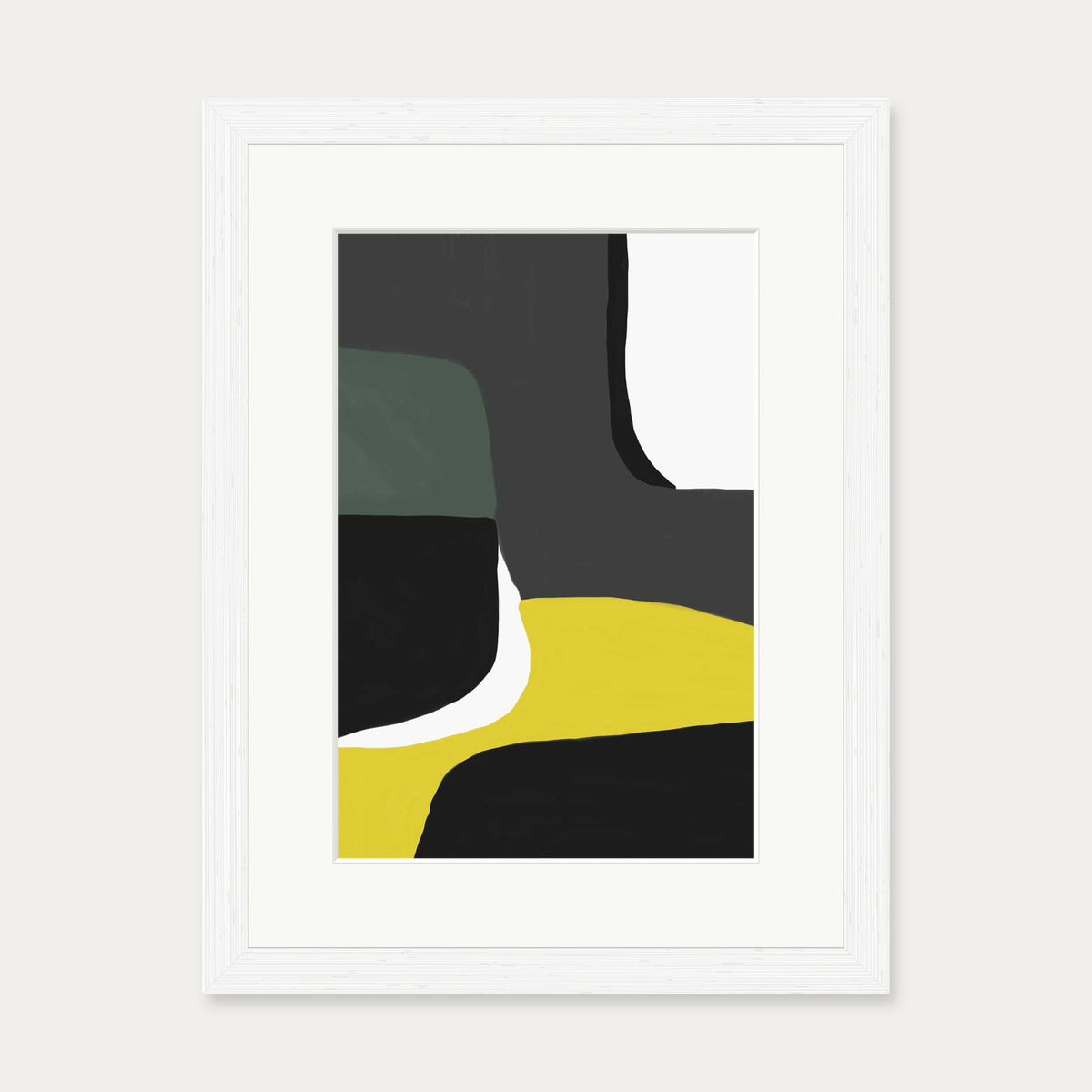 Abstract Linocut Art Print — 30 x 40 cm — White Frame