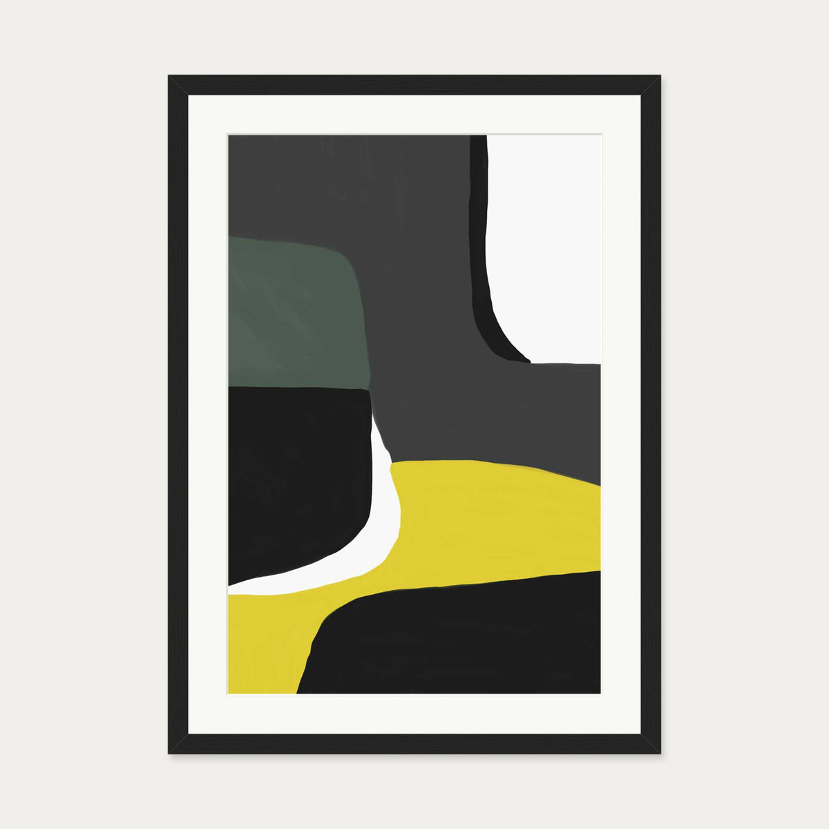 Abstract Linocut Art Print — 50 x 70 cm — Black Frame
