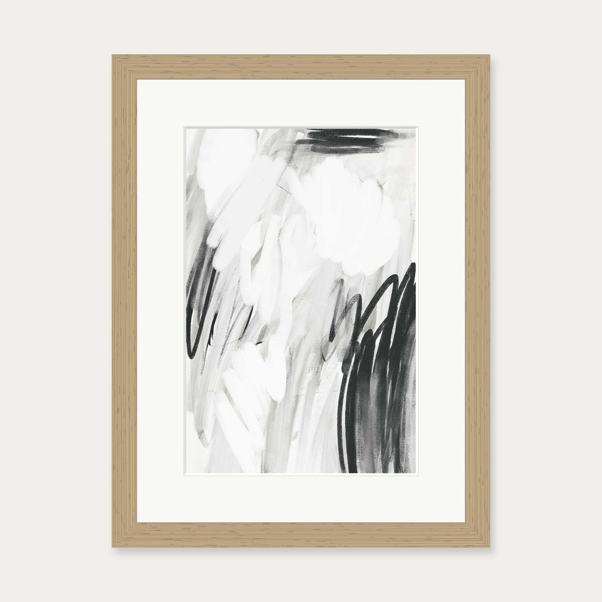 Abstract Monochrome Art Print — 30 x 40 cm — Oak Frame