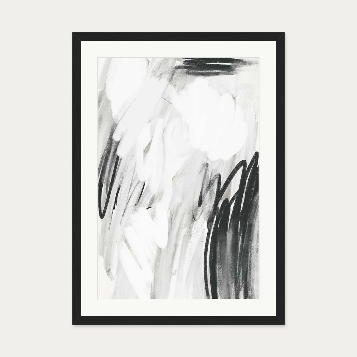 Abstract Monochrome Art Print — 50 x 70 cm — Black Frame