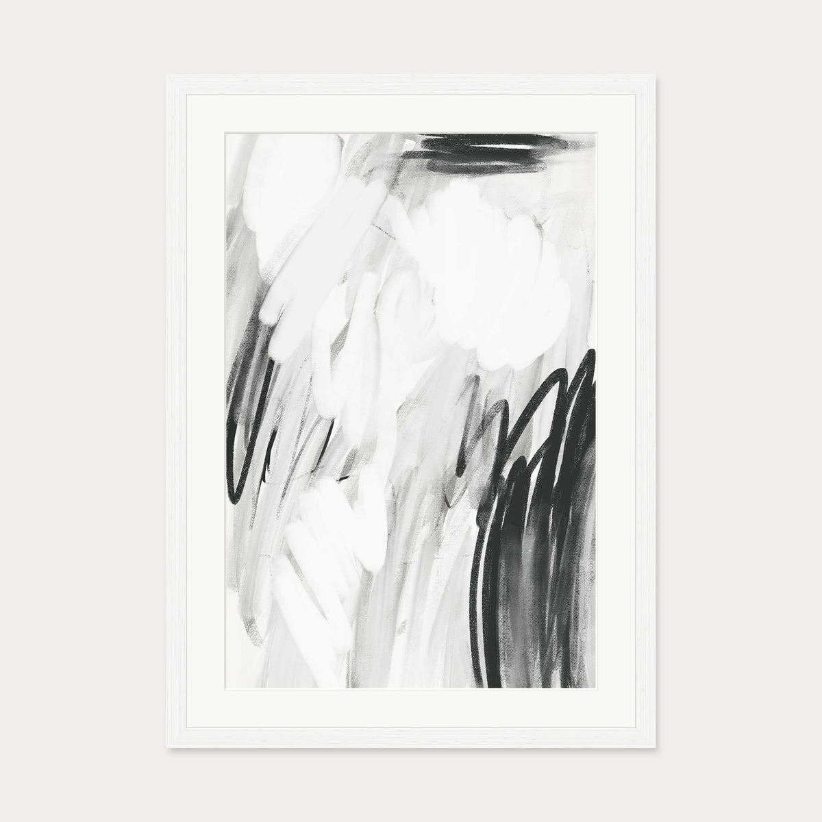 Abstract Monochrome Art Print — 50 x 70 cm — White Frame