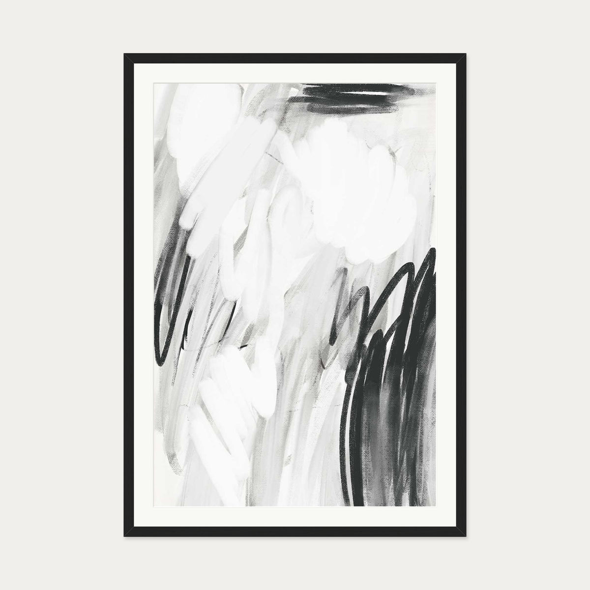 Abstract Monochrome Art Print — 70 x 100 cm — Black Frame