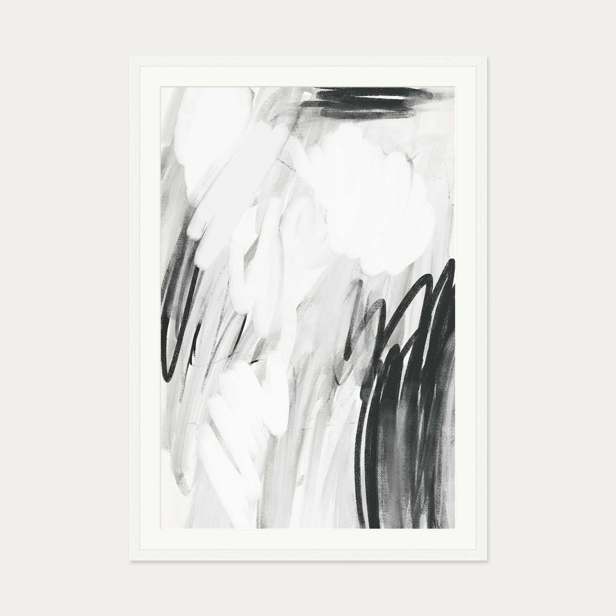 Abstract Monochrome Art Print — 70 x 100 cm — White Frame