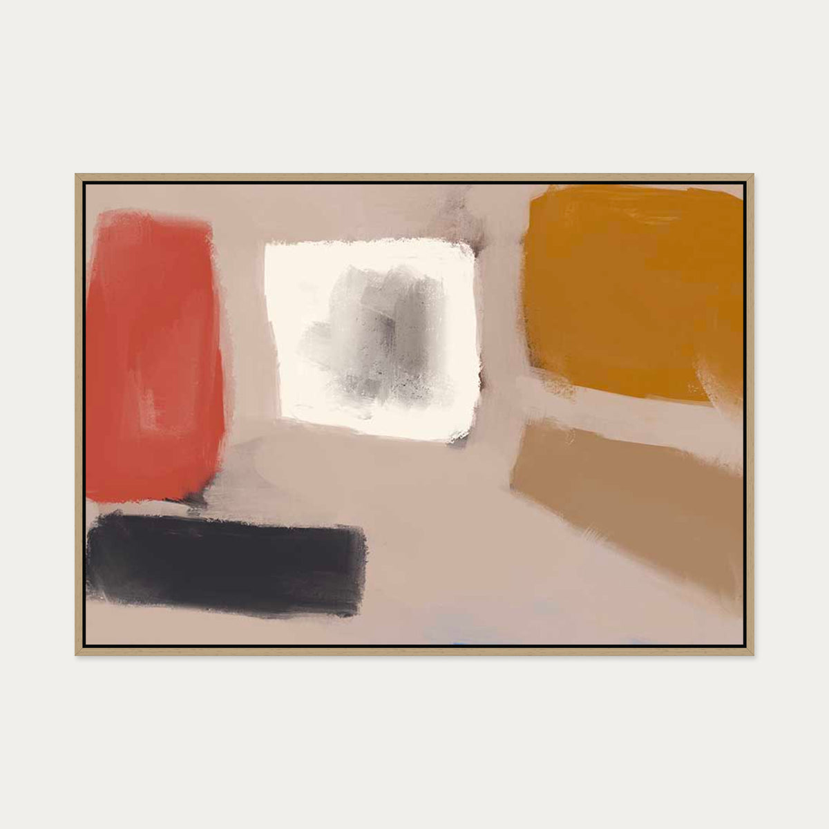 Abstract Neutral Blush Canvas Art — 70 x 100 cm — Oak Frame